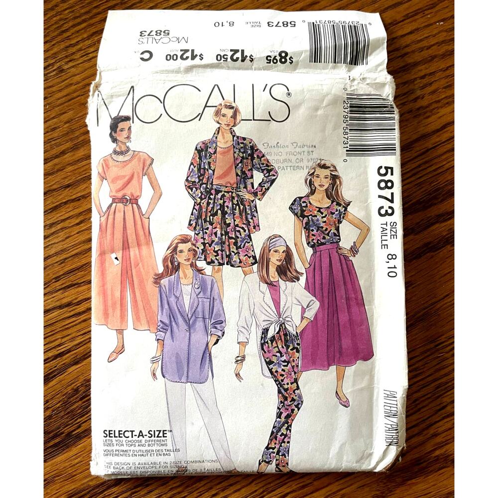 UNCUT Vintage 1990s McCalls 5873 Sewing Pattern Size 8 10 Jacket Top Skirt Pant